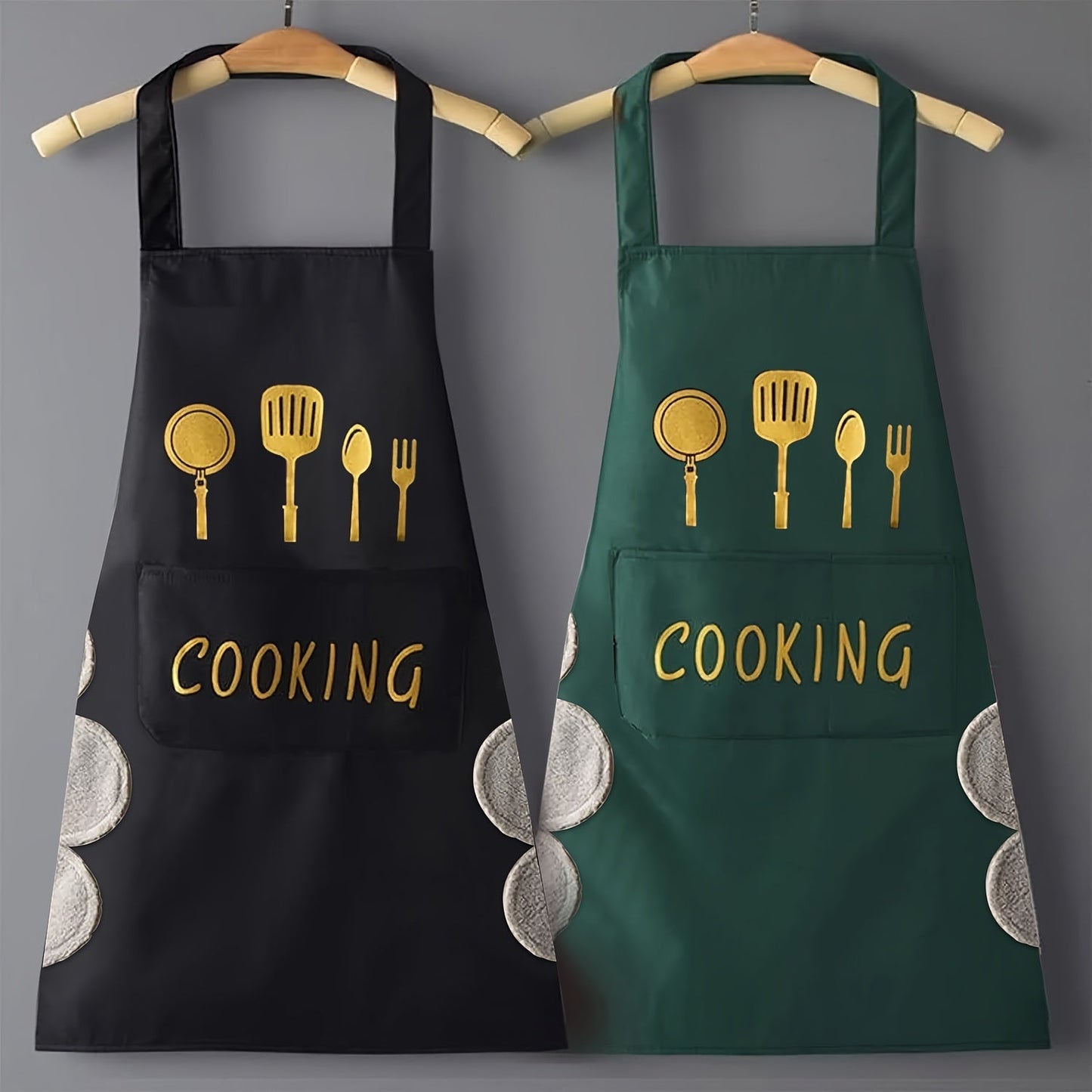 Large, durable PVC cooking and baking apron for women, featuring waterproof design and convenient hand wipe pockets.