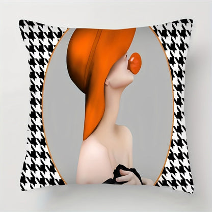 This stylish houndstooth throw pillow cover features a chic design, measuring 44.96cm square. The double-sided print is made of soft polyester and includes a convenient zip closure. Perfect for adding a touch of elegance to your living room or bedroom