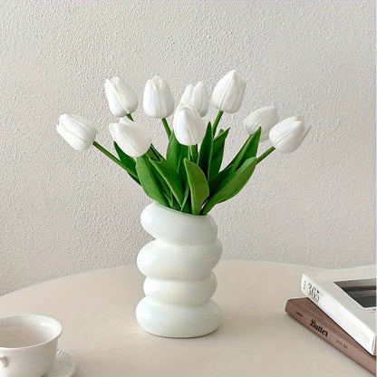 6 artificial tulips, perfect for home decor and tabletop display during anniversaries or in living rooms. Vase not included.