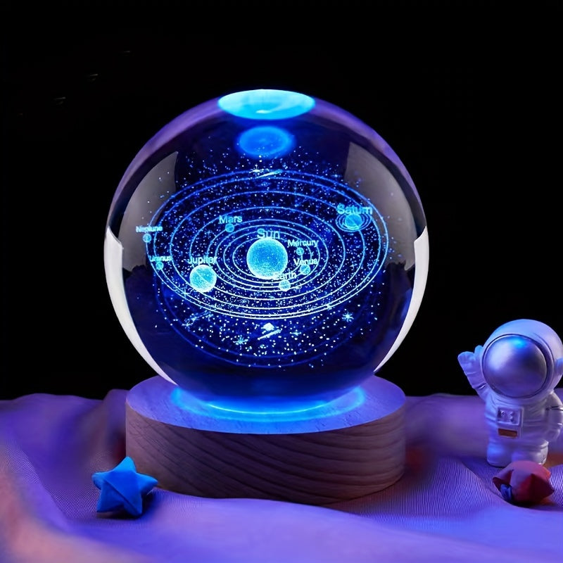 3D Inner Carving Crystal Ball Solar System Galaxy Saturn LED Night Light, Christmas Valentine's Day Gift for Astronomy Lovers.