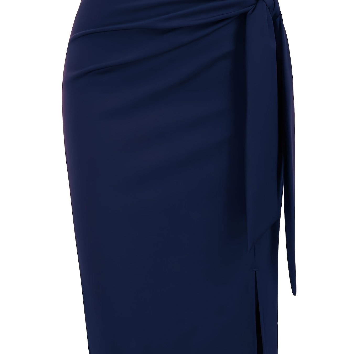 Chic high-waisted knee-length skirt with bow and slit for women.