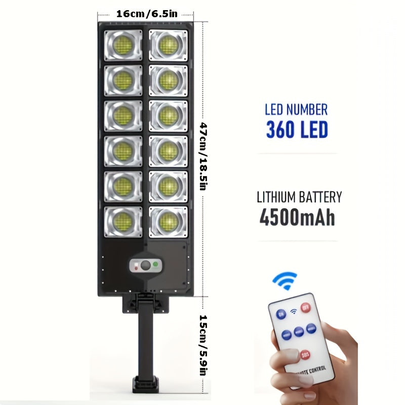 LOVEWE Solar Street Lights Outdoor with Motion Sensor, Remote Control, and Infrared Sensor. Solar powered with non-rechargeable button battery. Ideal for yard, deck, garden, and parking lot