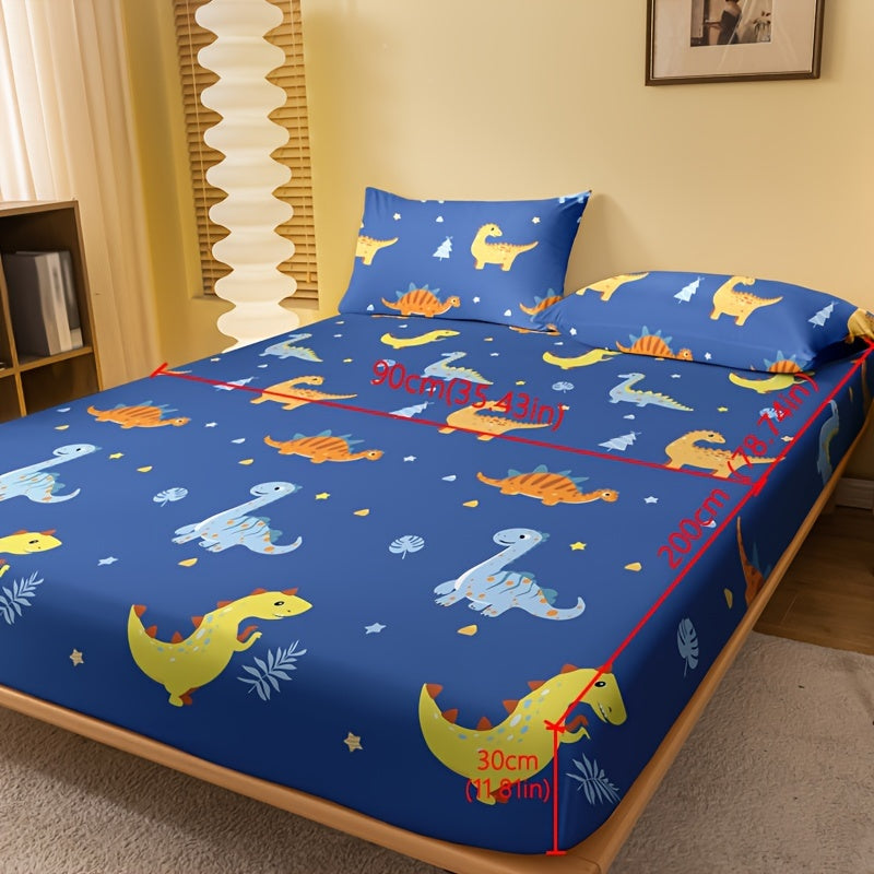 Get your hands on the adorable 1pc Cartoon Dinosaur Print Fitted Sheet for a cozy and comfortable bedding experience. This fitted sheet is made of soft brushed material that will provide the perfect protection for your mattress. Perfect for your bedroom