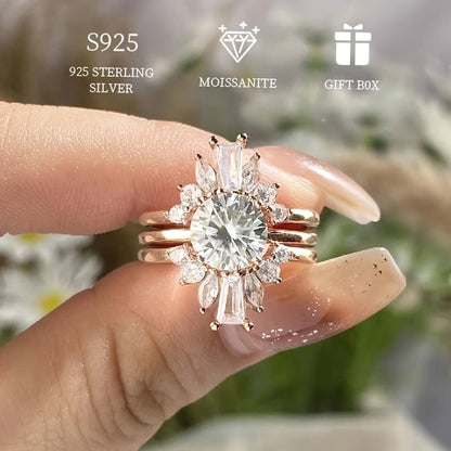 Moissanite Stacking Rings with 1/2ct Stone in 925 Sterling Silver Featuring a Sparkling Flower Design, a Symbol of Beauty and Luxury. This High Quality Engagement/Wedding Ring Comes in a Gift Box.