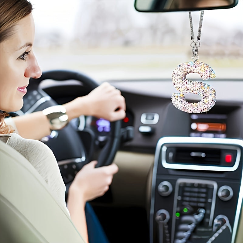 Crystal Bling Alphabet Letter Pendant for Vehicle Mirror - Durable Metal Material