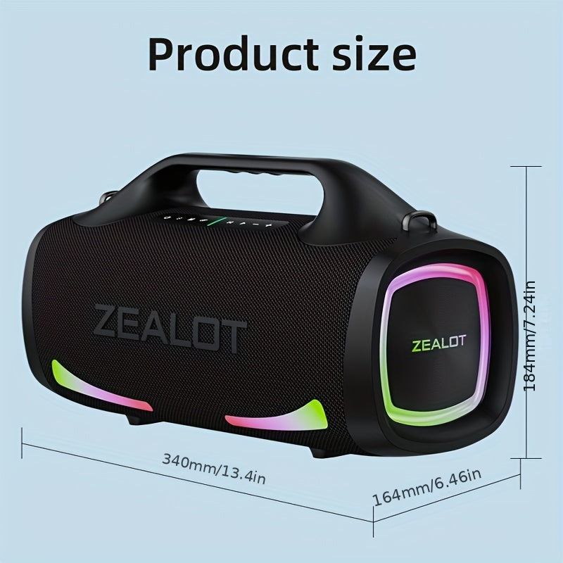 ZEALOT S79 100W Wireless Portable Speaker with 4 Speakers, supports TF Card/USB/AUX/TWS, connects with mobile devices and TVs, ideal for outdoor parties and home theaters.