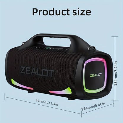 ZEALOT S79 100W Wireless Portable Speaker with 4 Speakers, supports TF Card/USB/AUX/TWS, connects with mobile devices and TVs, ideal for outdoor parties and home theaters.