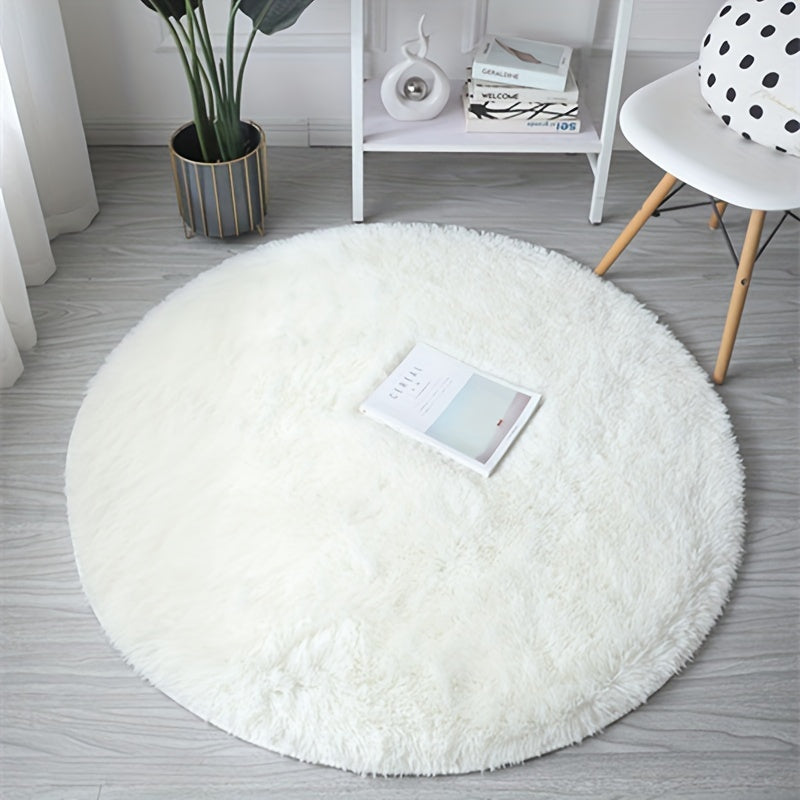 Soft, Non-Slip Plush White Round Area Rug - Perfect for Living Room, Bedroom, and Home Decor - Machine Washable