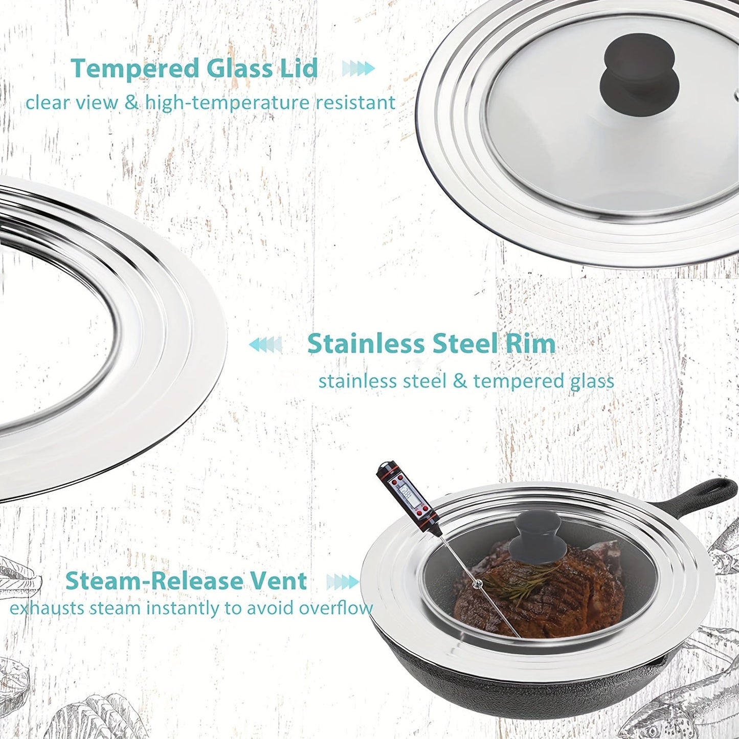 Universal Pot Lid - Fits Pots, Pans, and Skillets with Diameter from 21.59cm to 38.1cm. Made of Tempered Glass. Replacement Lid for Kitchen Supplies and Cookware Accessories. Available in 1 or 2 pieces.