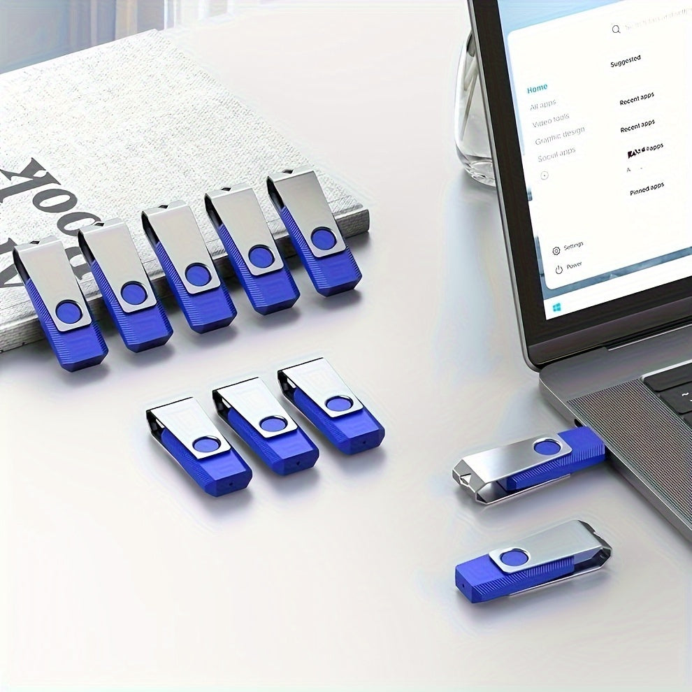 10 Packs USB Flash Drives in various capacities for storing and transferring photos, music, videos, and files.