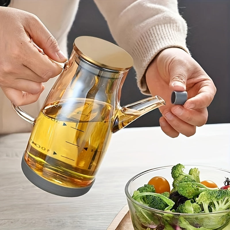 Durable 20oz Glass Oil Dispenser with Stainless Steel Lid & Handle - BPA-Free, Great for Olive Oil, Vinegar, Seasonings - Perfect for Kitchen, BBQ, Camping, Picnics