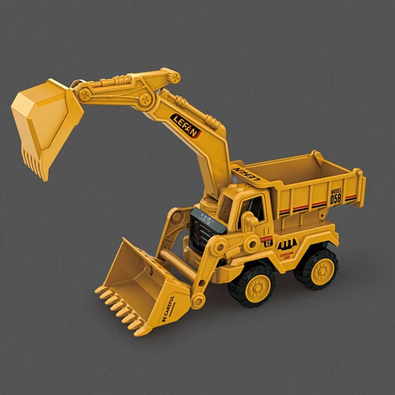 High quality engineering vehicle simulation toy gift for back to school, featuring excavator, bulldozer, and tipper truck in one.