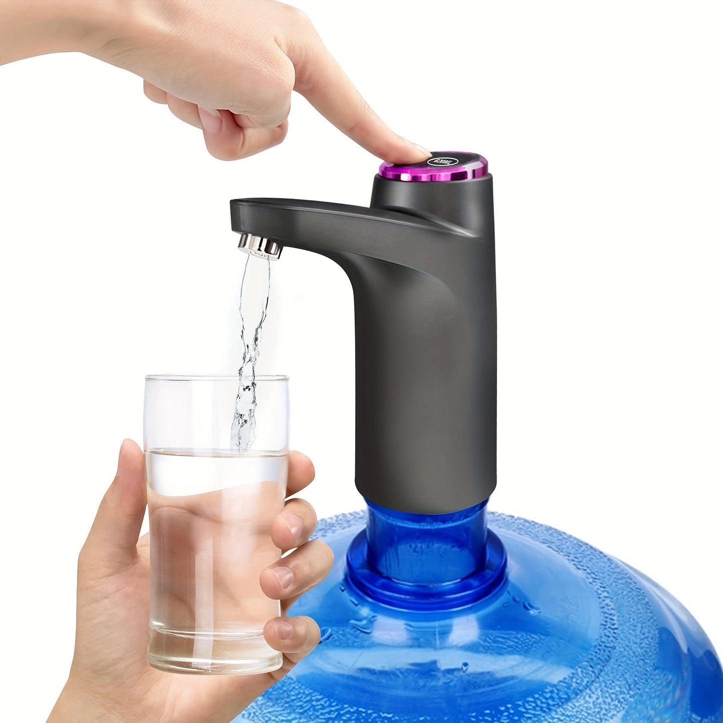 Portable water pressure device for home, office, or dormitory - USB rechargeable electric water bottle pump, automatic drinking water dispenser for jugs ranging from 5.68 to 18.93 liters.