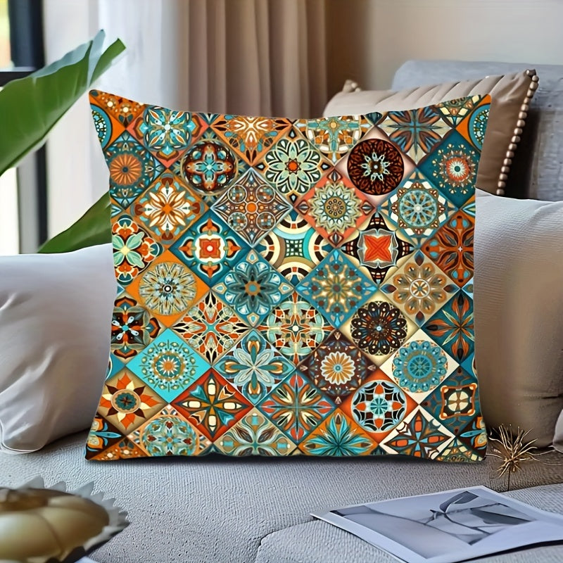 Mandala Pillow Cover in Bohemian Style, Size 44.96x44.96cm - Features Vibrant and Stylish Double-Sided Design for Sofa & Bed Decoration | Made of Machine Washable Polyester Material | Ideal for Weddings, Birthdays, and Holidays