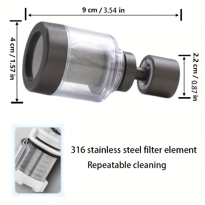 Stainless steel mesh filter faucet with large angle, made with ABS main material. The filter screen is crafted from 316 stainless steel, making it easy to clean and reusable.