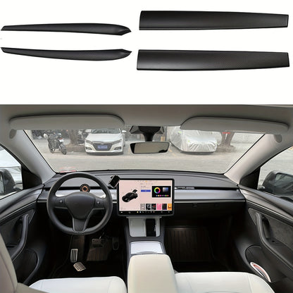 2021-2023 Tesla Model 3/Y Upgrade Kit: 4pcs ABS Interior Trim Set for Dashboard & Doors - Wood Grain Finish.