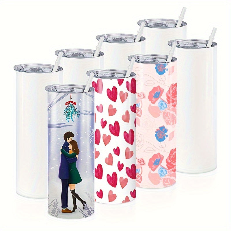 8 stainless steel tumblers with leakproof lids and straws, great for DIY gifts and holidays, 20oz each, BPA-free.