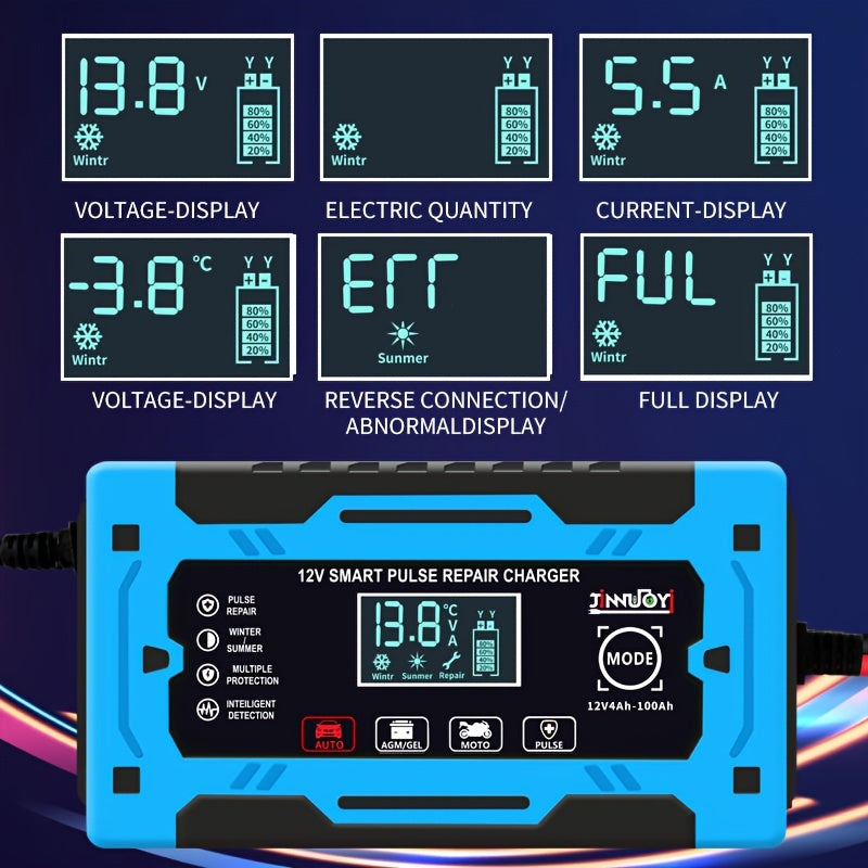 6-Amp 12V Smart Fully Automatic Battery Charger for Lead Acid Batteries. EU Plug.