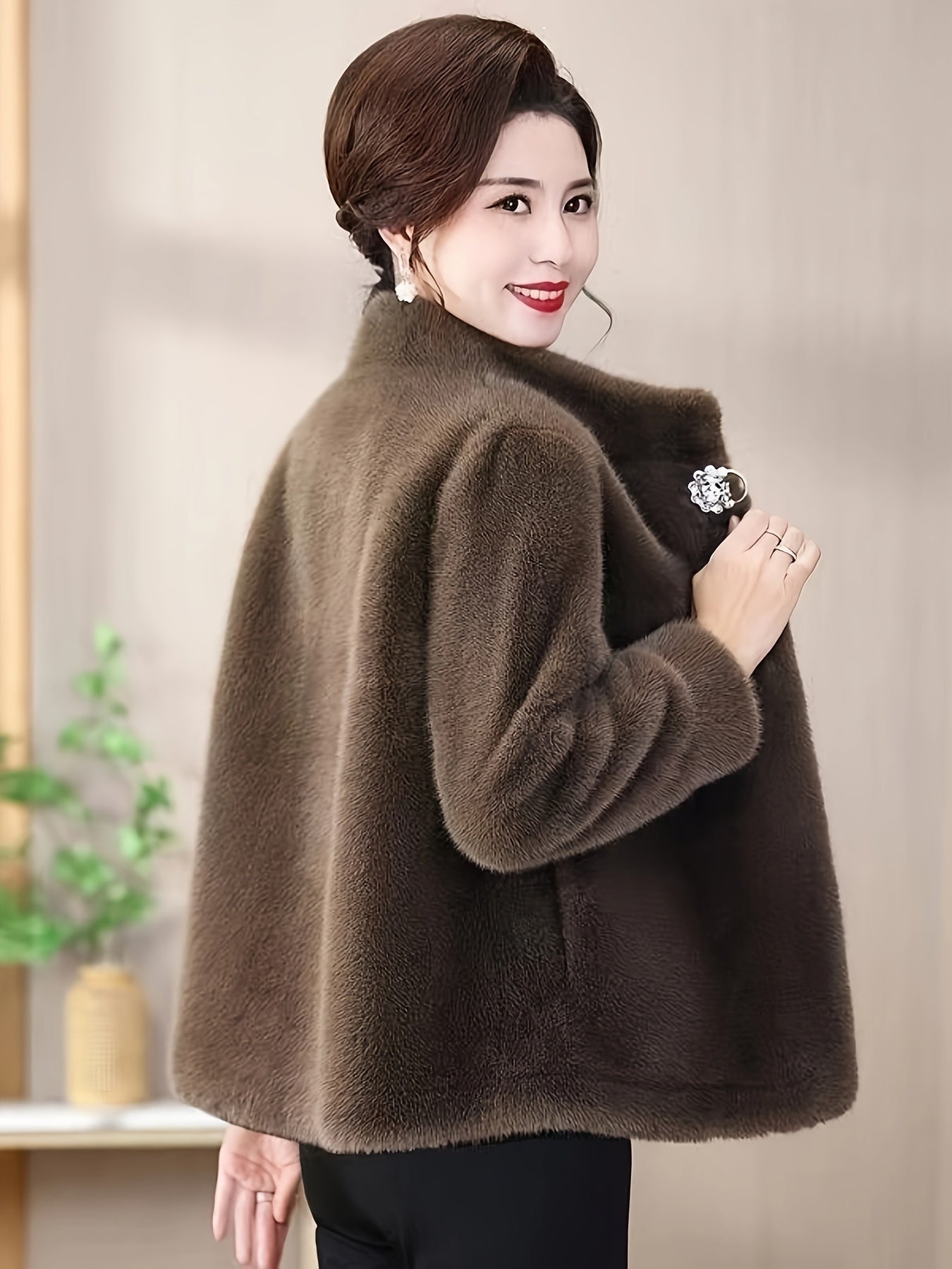 Faux fur winter coat for women.