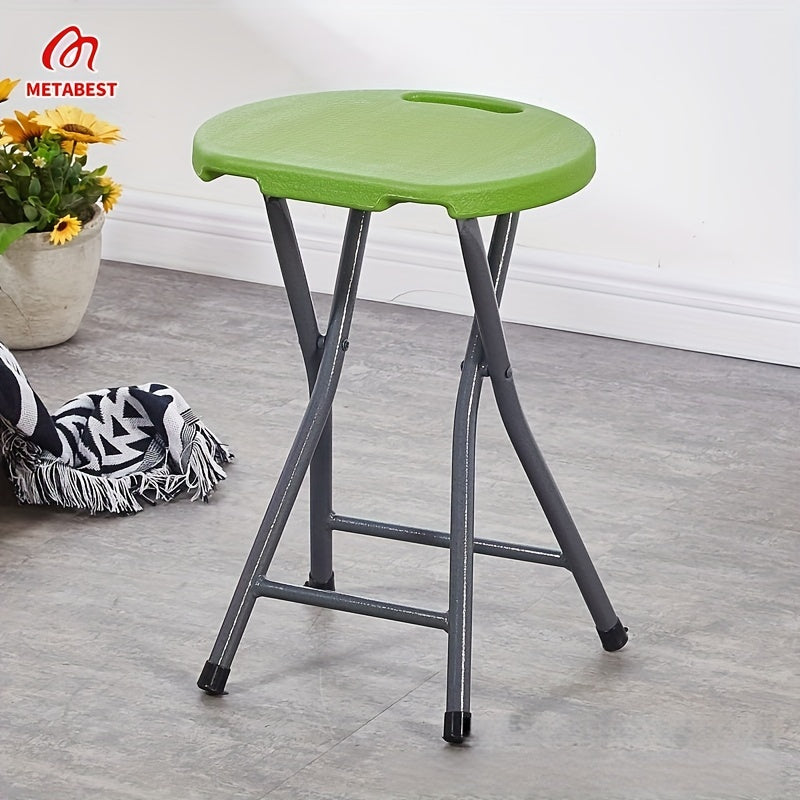 1pc METABEST Portable Folding Stool, Round Plastic Chair, Yellow, Foldable, No Electricity Needed