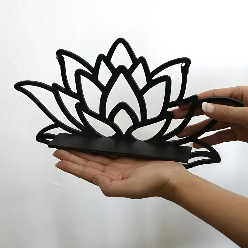 Minimalist Room Decor: Bohemian-inspired Wooden Lotus Wall Shelf