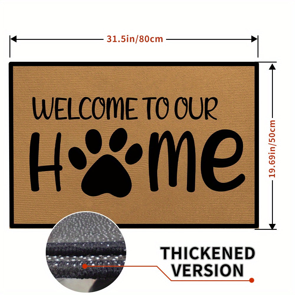 One-piece non-slip Welcome Door Mat designed for indoor and outdoor use. Machine washable and suitable for multiple areas such as family room, living room, kitchen, bedroom, farmhouse, hallway, and laundry room. Perfect for keeping your floors clean and