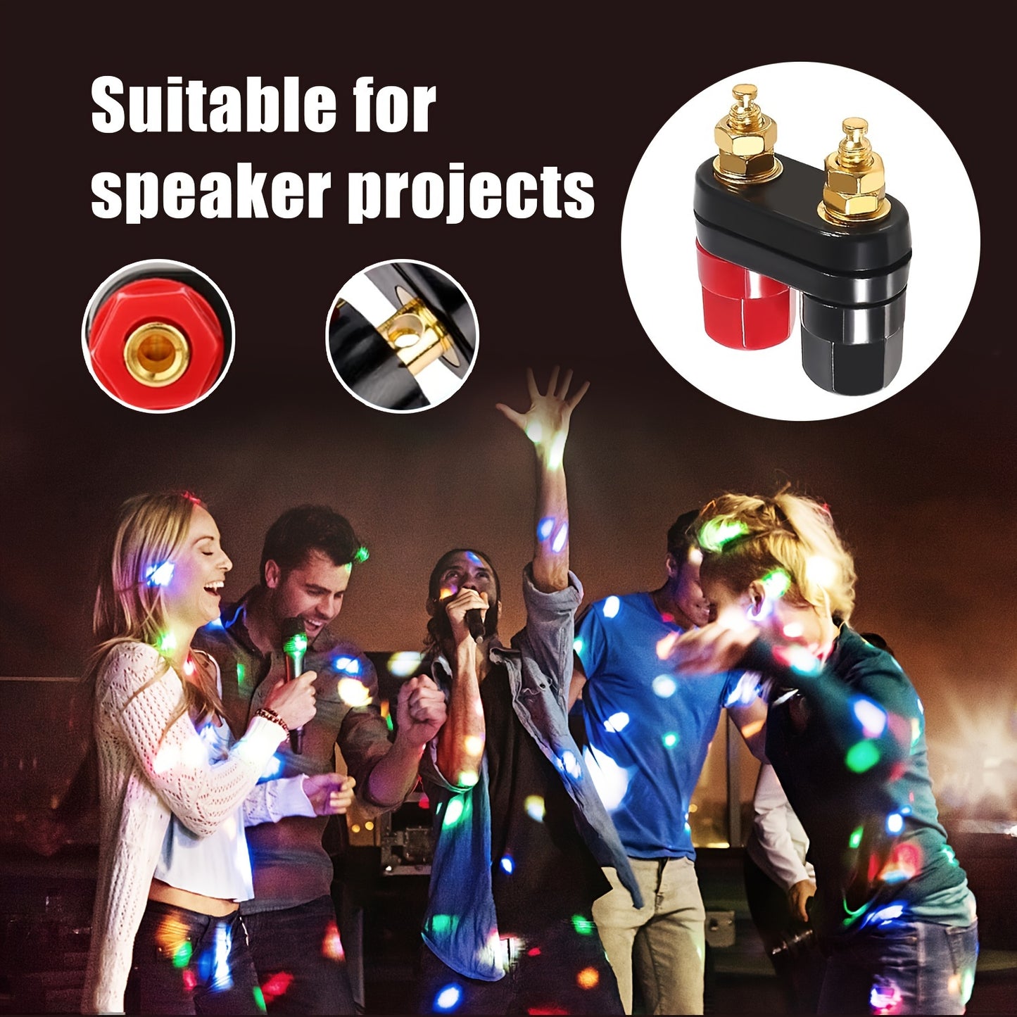 Two 4MM Copper Banana Plug Jacks for Video Speakers, Black & Red, Alloy Material, ≤36V Operating Voltage.