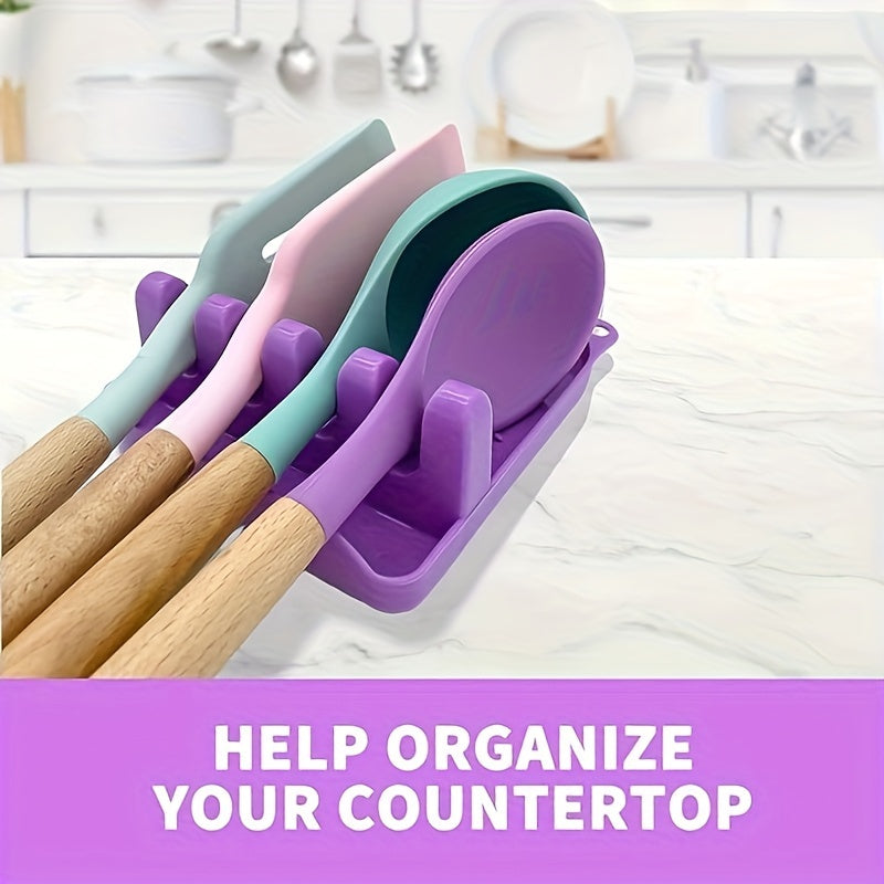 Organize your kitchen with the Space-Saving Kitchen Organizer Set: Includes a Drip-Free Pot Lid Holder and Spoon Rest, along with an Easy-to-Clean Cooking Utensil Rack for your Countertop.