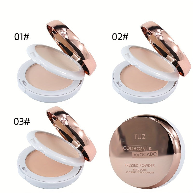 TUZ Avocado Collagen & Vitamin E Pressed Powder - Oil Control, Long-Lasting Matte Finish for All Skin Types with Plant Squalane, Natural Look Compact Face Makeup