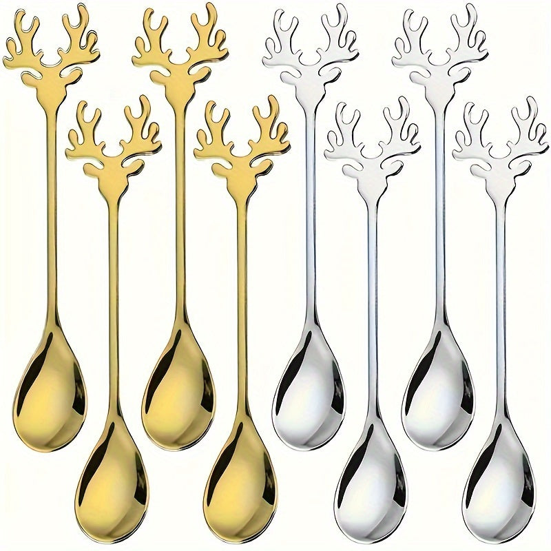 Elk Coffee Spoons - Stainless steel deer head spoon for coffee or dessert, perfect Christmas gift. Great for home, restaurant, or cafe use.