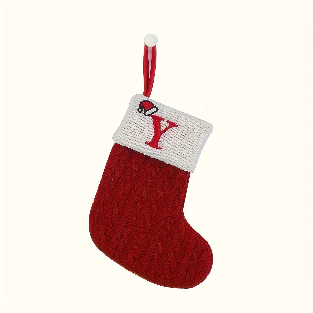 Knitted polyester stockings with personalized initials for festive parties, no electricity required.