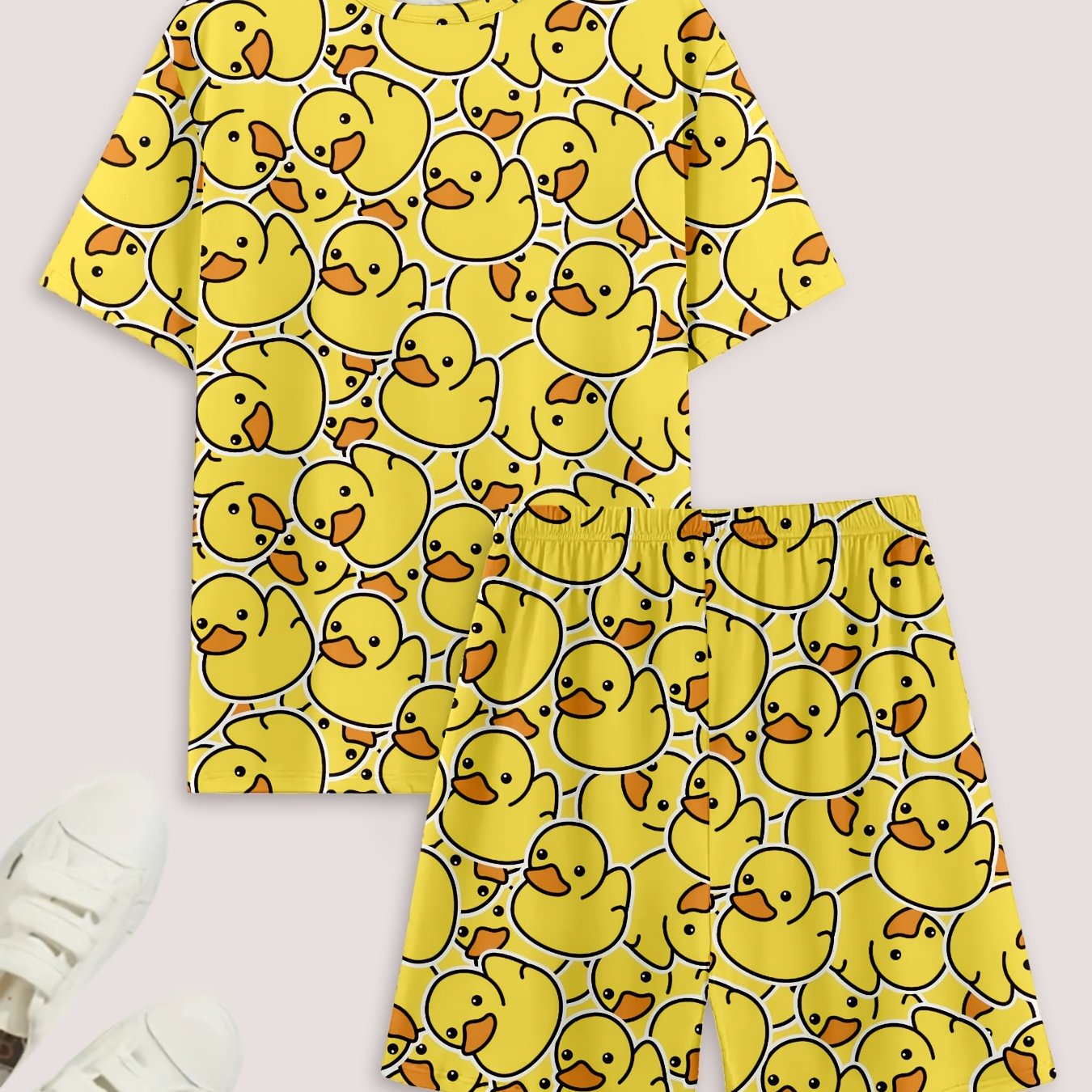 Short sleeve pajamas with duck print