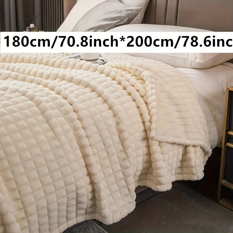 Checkered Faux Rabbit Fur Blanket - Warm and Cozy Throw for Couch, Bed, or Sofa - Soft and Soothing Blanket