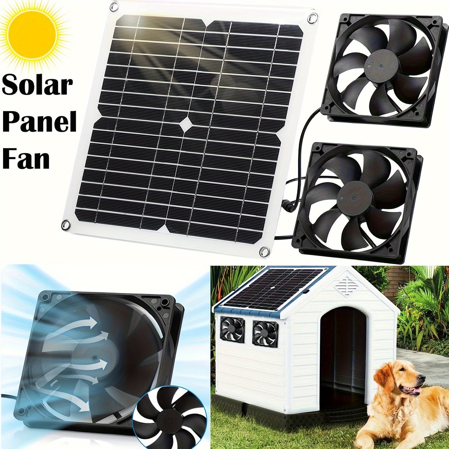 Solar Panel Fan Kit for Weatherproof and Rainproof Air Circulation - Ideal for Greenhouses, Pet Houses, Small Chicken Coops, Sheds, Window Exhaust, and Outdoor Ventilation