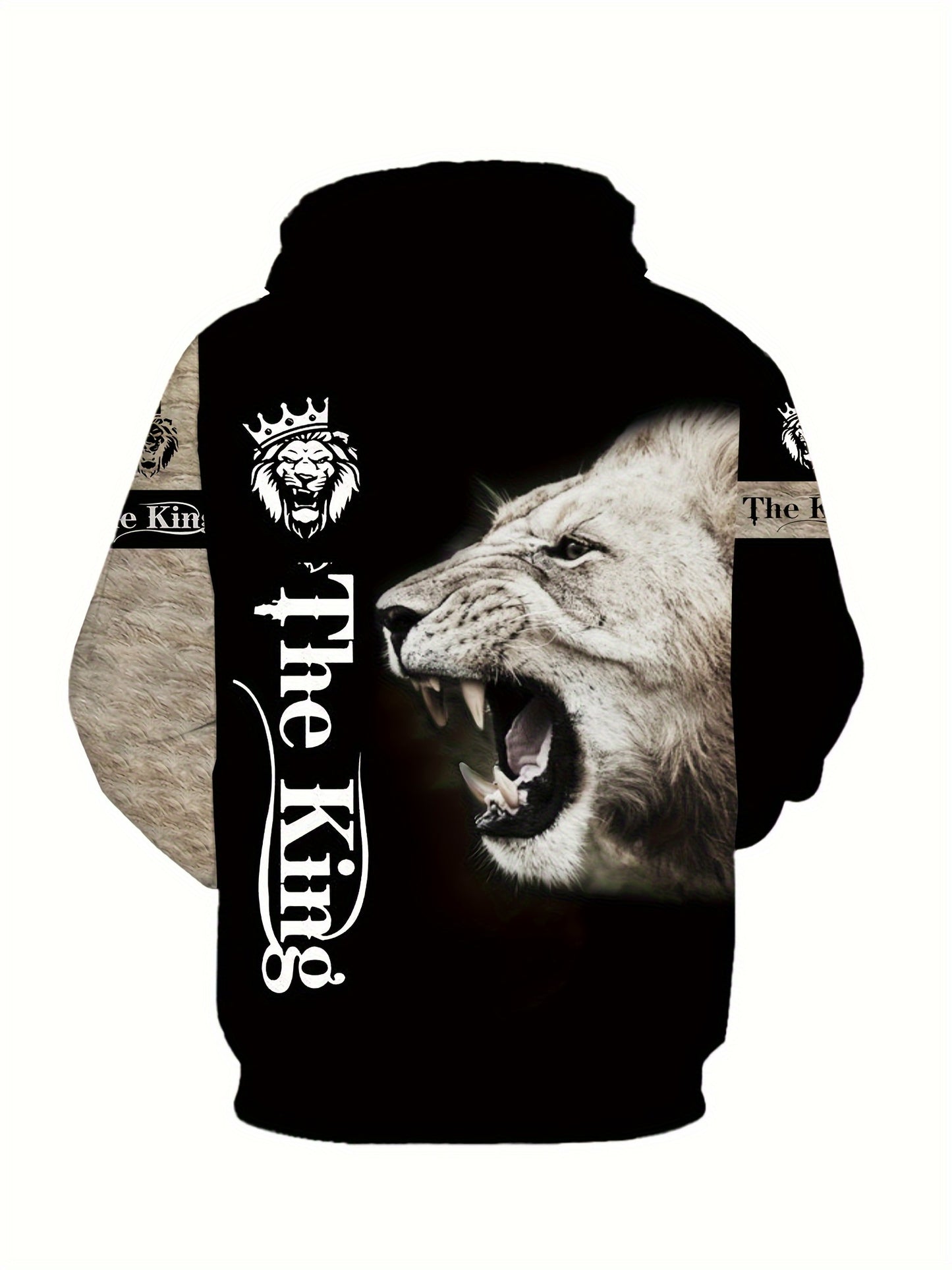 Men's plus size lion print 3D hooded sweatshirt and sweatpants set for autumn/winter.