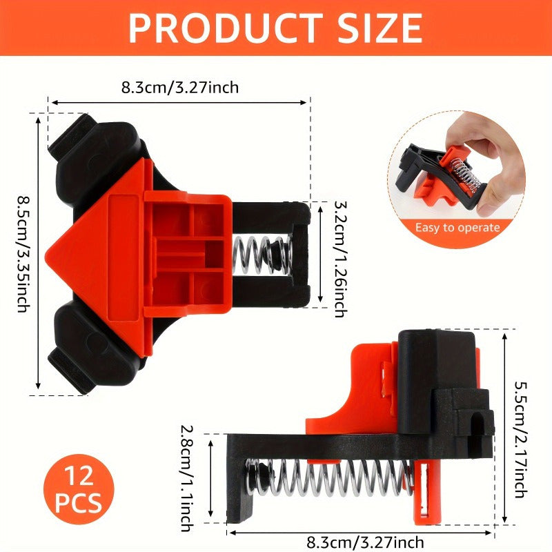 4 ABS corner clamps for photo frames and DIY projects, with adjustable 90-degree angle grips and T-joint frames.