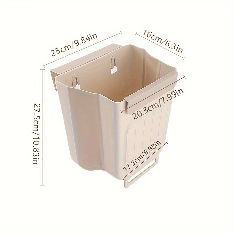 Kitchen foldable trash can for hanging in cabinets, with thickened large diameter and no bending needed. Essential kitchen accessory.