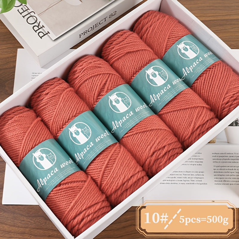 5-Pack Alpaca Wool Yarn, 500g Each, Multicolor Thick-Thin Yarn for Handmade Clothing - Various Styles