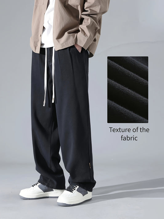 Men's Vintage-Inspired Cotton Cargo Pants - Casual, Wide-leg with Drawstring, Ideal for Spring/Fall/Winter