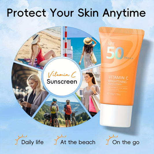 LAIKOU Vitamin C Sunscreen: Waterproof, long-lasting sun protection with Vitamin E and Niacinamide for even skin tone. Hypoallergenic, suitable for all skin types. Face and body sun cream