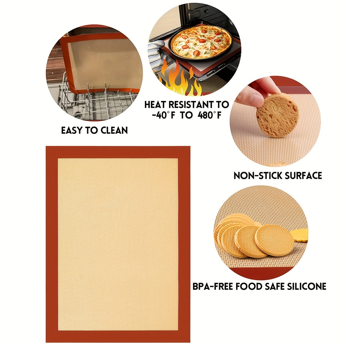 Two pieces of Silicone Baking Mats (measuring 39.88cmx29.97cm) for baking, can be reused. These heat-resistant mats are non-stick and can be used as oven liners for cakes and cookies. Perfect for baking macarons, cookies, and other treats. A must-have