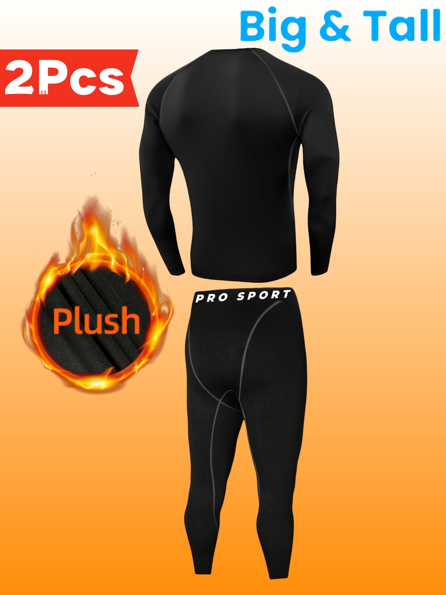 Plus Size Men's Thermal Underwear Set - Quick-Dry Fleece Compression Shirt & Breathable Leggings for Fall/Winter Outdoor Activities