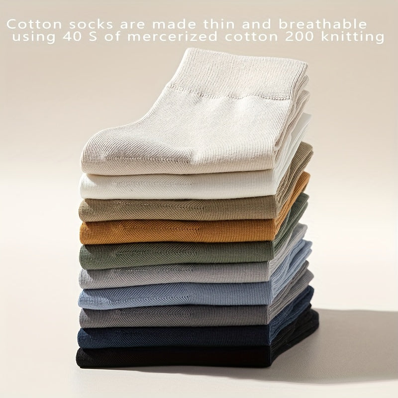 6 pairs of men's solid crew socks, thin cotton, breathable and sweat-absorbent for all seasons