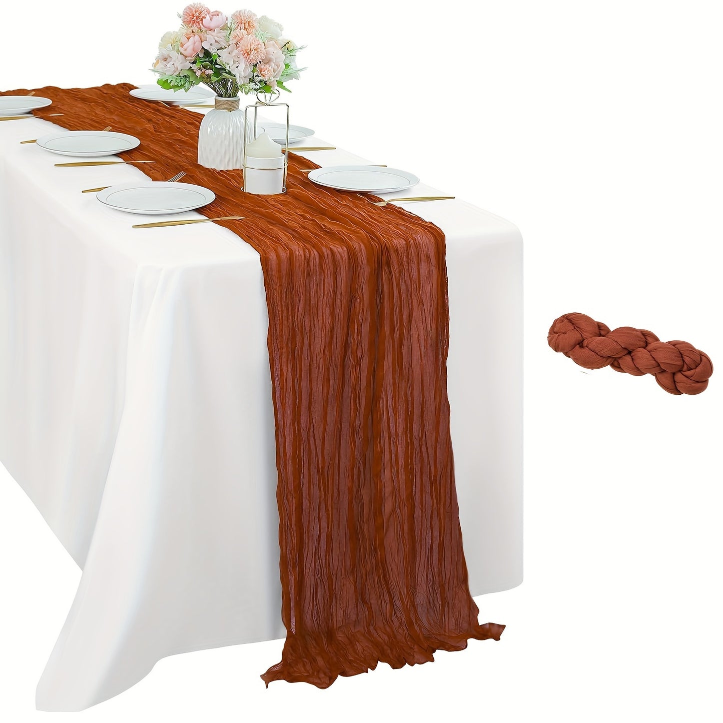 Stylish Boho Cheesecloth Table Runner - 1pc, Semi-Sheer Polyester, Ideal for Special Occasions