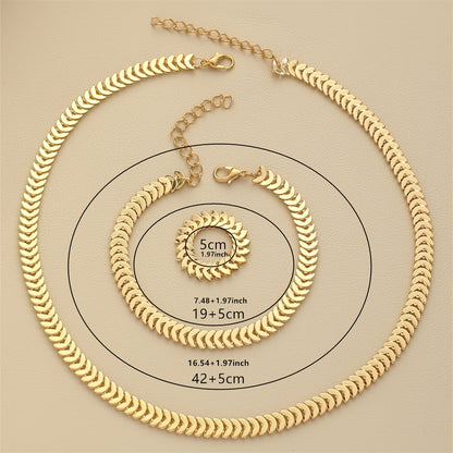 High-quality 3-piece jewelry set with fish scale iron chain necklace, ring, and bracelet. Casual yet elegant gift set.