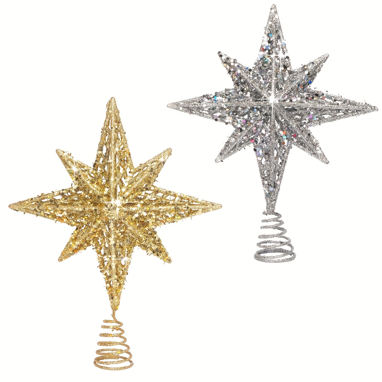 1pc 8 Inch Bethlehem Glitter Gold/Silver Star Christmas Tree Topper for Home Party Decorations.