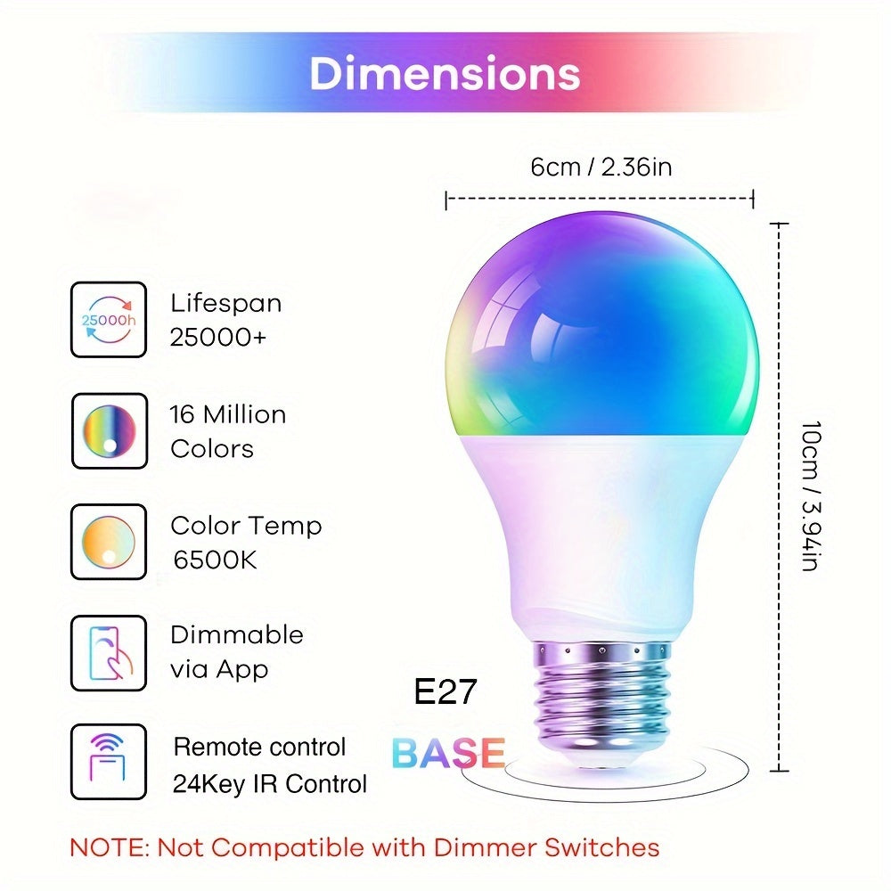 LCUTML Smart LED Bulbs offer RGBW color changing, dimmable options, music sync, and app control for easy home installation. They are energy saving and come with a remote, suitable for a