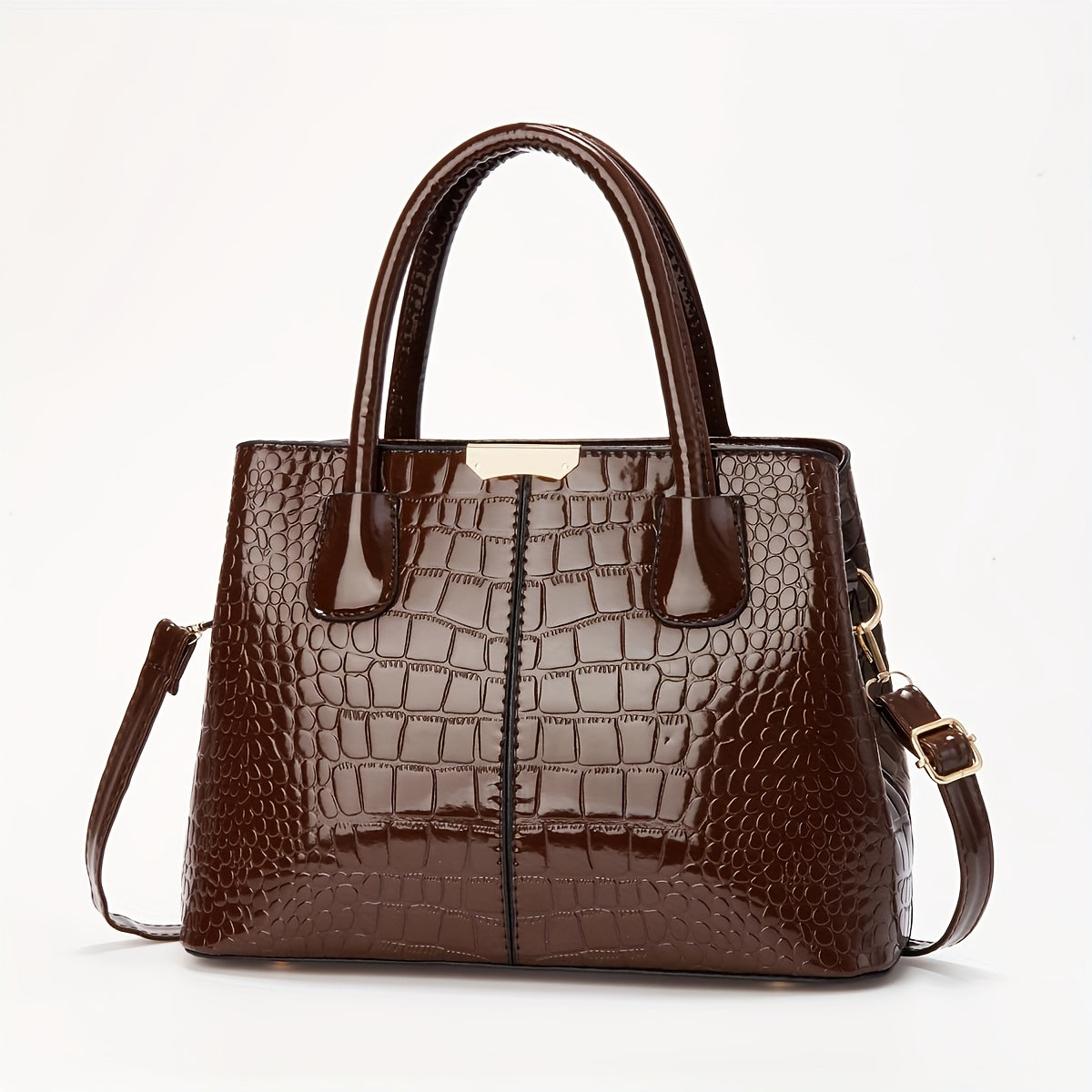 Elegant black crocodile pattern handbag with adjustable strap and zipper closure - perfect Mother's Day gift.