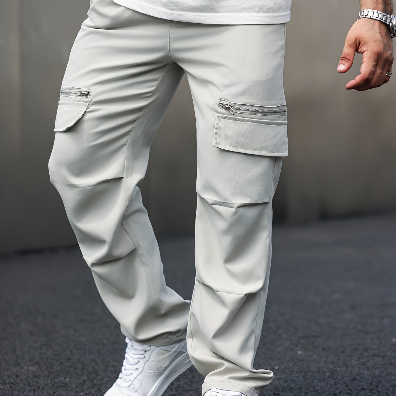 Men's cargo pants with multiple pockets, street style