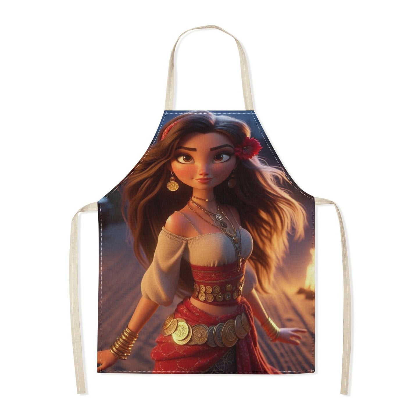 Waterproof apron featuring Disney's Elsa character, made from durable polyester with a vibrant floral pattern. Suitable for use in hotels, supermarkets, restaurants, fruit shops, milk tea stands, or at home.